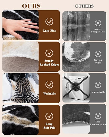 Zebra Print Rug for Living Room, Faux Fur Zebra Hide 5.2x7 Feet Animal Skin Rug for Bedroom Nursery Black and White