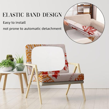 8Pcs Outdoor Cushion Covers, Patio Cushion Covers,Stretch Elastic Slipcovers, Replacement Washable & Reusable Furniture Protector for Patio Couch (Red Maple-Pattern,Cover Only)