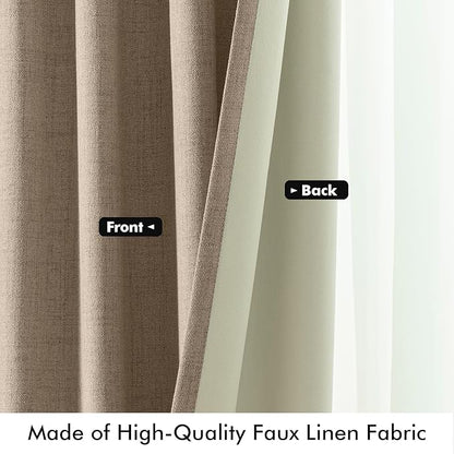 MIULEE 100% Blackout Linen Curtains for Bedroom, Brown Solid Luxury Decor Thermal Insulation Room Darkening Drapes for Living Room Nursery Back Tab Rod Pocket 42 x 90 Inches, 2 Panels