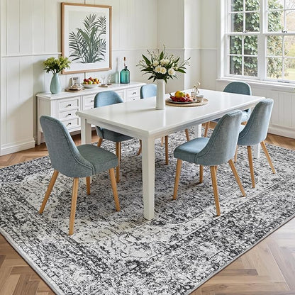 Lofus 8x10 Area Rugs for Living Room, Washable Area Rug, Rugs for Bedroom, Kitchen, Vintage Boho Carpet, Soft Non-Slip, Low Pile Large Area Rug for Office Dining Room, Vintage Dark Grey