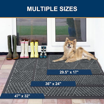 Smiry Front Door Mat Outside Entrance, Heavy Duty Sturdy Natural Rubber Doormat, Trap Dirt and Moisture, Easy Clean Low Profile Mats for Indoor Outdoor Entry, Irregular Triangle (47x32, Grey)