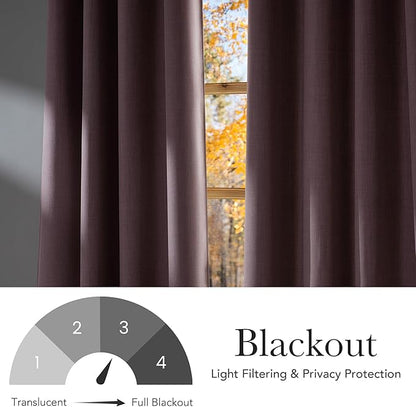 NICETOWN Short Faux Linen Pink Blackout Curtains 63 inches Long for Kitchen - Privacy Panels for Living Room Bedroom, Modern Farmhouse Style Easy Care Grommet Top, 2 Panels, W42 by L63