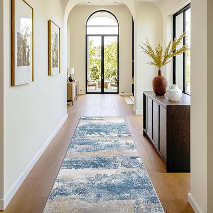 BEIMO Runner Rug for Hallway Kitchen 2x8 Machine Washable Runners Rug for Entryway, Blue Cream Soft Modern Abstract Throw Rugs, Floor Carpet with Non Slip Rubber Backing