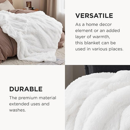 Bedsure GentleSoft Fuzzy Sherpa Faux Fur Twin Blanket White Cozy Gifts for Women Men, Soft Fleece Plush Warm Minky Thick Blanket Twin Size for Bed, Couch, White Room Decor Dorm Essentials, 60x80
