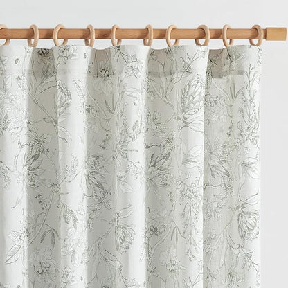 jinchan Floral Curtains 90 Inch Length Charcoal Grey Flower Linen Farmhouse Curtain for Living Room French Country Vintage Curtain Rod Pocket Curtains Set 2 Panels Gray Floral Printed