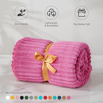 BEDELITE Fleece Throw Blanket for Couch – 3D Ribbed Jacquard Soft and Warm Decorative Fuzzy Blanket – Cozy, Fluffy, Plush Lightweight Hot Pink Throw Blankets for Bed, Sofa, 50x60 inches