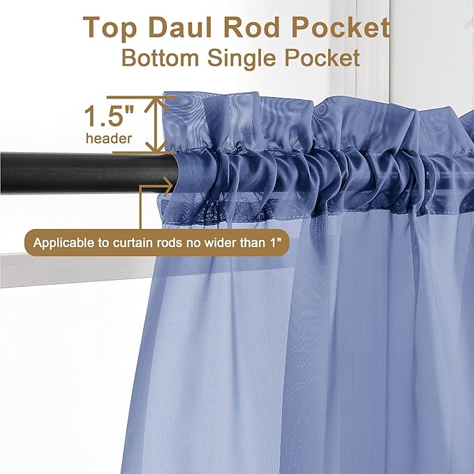 Chyhomenyc Royal Blue Sheer Curtains 63 Inch Length 2 Panels, Rod Pocket Solid Window Sheer Curtain Panels, Elegant Curtains & Drapes for Living Room Bedroom 2 Panels (Royal Blue, 42 W x 63 L)