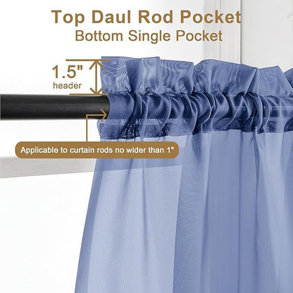 Chyhomenyc Sheer Royal Blue Curtains 90 inches Long 2 Panels, Light Filtering Soft Airy Solid Elegant Voile Window Treatment Drapes for Bedroom Living Room Wedding Party Decor, 42 Wx90 L Inches