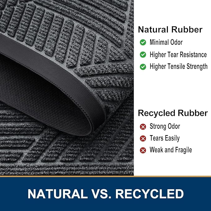 Smiry Front Door Mat Outside Entrance, Heavy Duty Sturdy Natural Rubber Doormat, Trap Dirt and Moisture, Easy Clean Low Profile Mats for Indoor Outdoor Entry, Irregular Triangle (47x17, Grey)