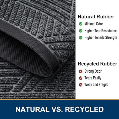 Smiry Half Circle Front Door Mat Outside Entrance, Heavy Duty Sturdy Natural Rubber Doormat, Trap Dirt and Moisture, Low Profile Mats for Indoor Outdoor Entry, Irregular Triangle (35x23, Grey)