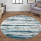 KOZYFLY Modern Abstract Round Area Rug 5Ft, Washable Kitchen Rug Non-Slip Soft Bathroom Circle Rug, Blue Striped Entryway Rugs Print Faux Wool Doormat for Bedside Entrance Bedroom Sink
