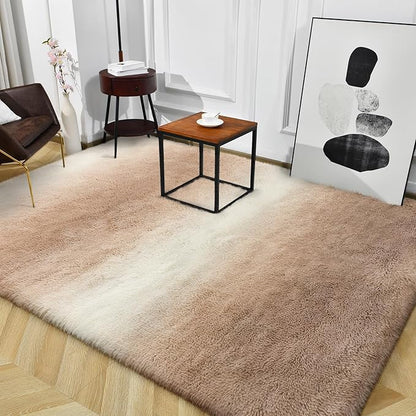 TWINNIS Super Soft Shaggy Rugs Fluffy Carpets, 8x10 Feet, Indoor Modern Plush Area Rugs for Living Room Bedroom Kids Room Nursery Home Decor, Upgrade Anti-Skid Rectangular Fuzzy Rug, Tan White
