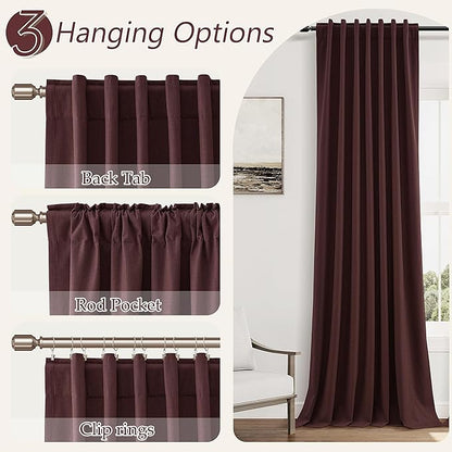 Guken 100% Blackout Curtains 90 Inch Length 2 Panels Set for Living Room Bedroom Back Tab Thermal Insulated Black Out Linen Drapes Room Darkening Reddish Brown,52x90