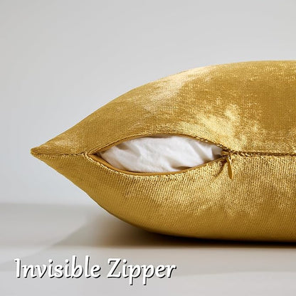 GIGIZAZA Decorative Couch Throw Pillow Covers,Set of 2 Gold Square Pillow Cushion Covers 22x22,Pillow Cases Velvet Pillow Covers