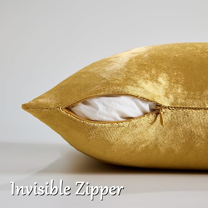GIGIZAZA Gold Velvet Pillow Covers 16x16, Set of 2 Couch Throw Decorative Pillow Covers Soft Modern Living Room Square Cushion Fall Pillowcases