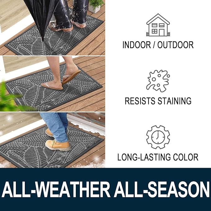 Colorxy Waterproof Doormat, Sturdy Natural Rubber Front Door Mats, Non Slip Low Profile Indoor Outdoor Entrance Mat, Stain Resistant Easy Clean Floor Mat for Patio or Entryway, 48''x32'', Dark Grey