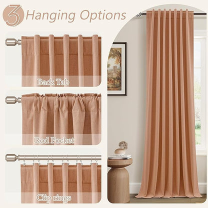 Guken 100% Blackout Curtains 84 Inch Length 2 Panels Set for Living Room Bedroom Back Tab Thermal Insulated Black Out Linen Drapes Room Darkening Peach Quartz,52x84