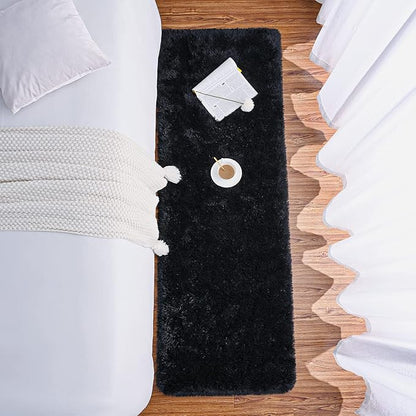 Chicrug Soft Runner Rugs for Bedroom Living Room Plush Fluffy Rug 2x7 Feet, Shag Furry Area Rug Carpet Non Shedding for Nursery Children Kids Girls Room Home Decorative, Black