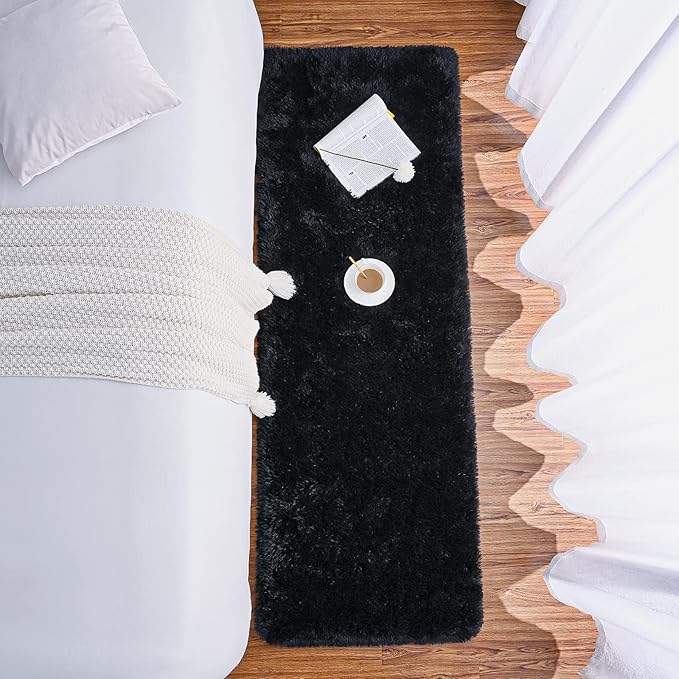 Chicrug Soft Runner Rugs for Bedroom Living Room Plush Fluffy Rug 3x10 Feet, Shag Furry Area Rug Carpet Non Shedding for Nursery Children Kids Girls Room Home Decorative, Black