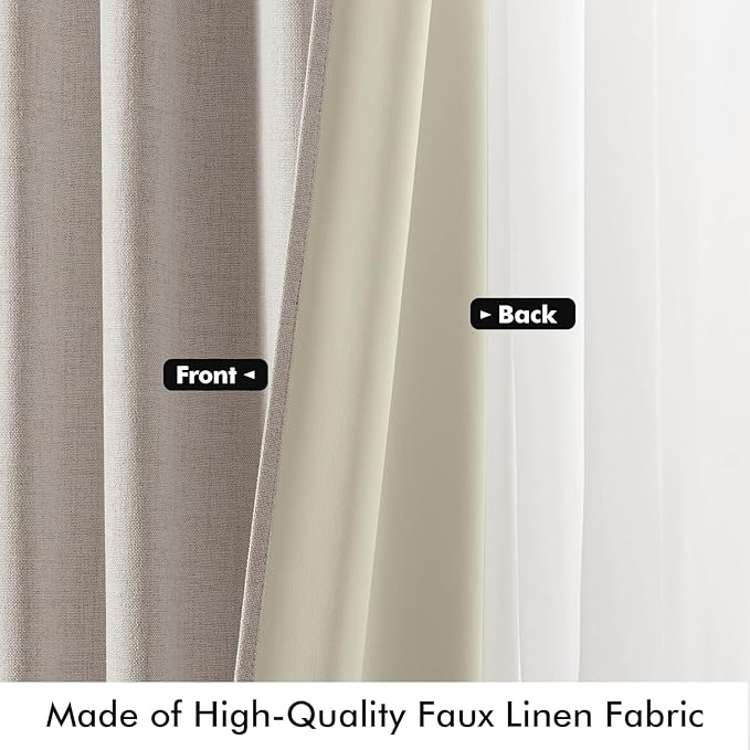 MIULEE 100% Blackout Linen Curtains for Bedroom, Ivory Solid Luxury Decor Thermal Insulation Room Darkening Drapes for Living Room Nursery Back Tab Rod Pocket 42 x 108 Inches, 2 Panels
