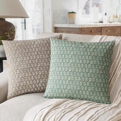Foindtower Set of 2 Decorative Vintage Floral Print Throw Pillow Covers Neutral Accent Farmhouse Cushion Covers Boho Home Decor for Sofa Couch Chair Bedroom Living Room Outdoor,20×20 Inch,Sky Blue