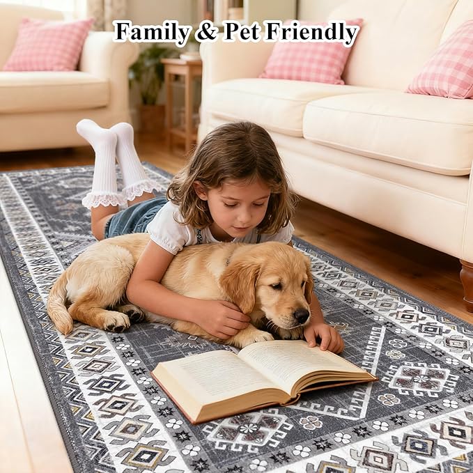 HEBE Washable Kitchen Rugs Runner 2'x 6', Non Slip Hallway Runner Rug, Low Pile Entryway Rug Laundry Room Mat Kitchen Carpet Runners for Hallways, Bathroom, Laundry, Bedside Rug