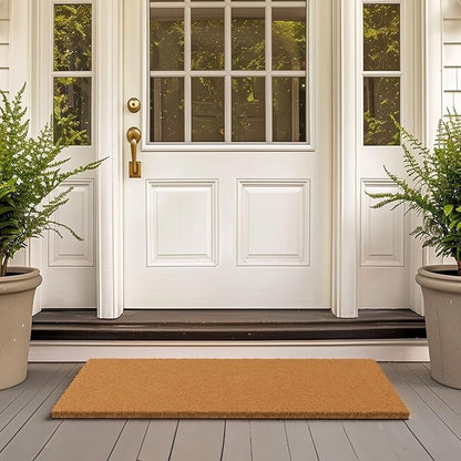 Barnyard Designs Natural Coco Coir Heavy Duty Backing Doormat - Large Cute Non-Slip Front Door Welcome Mat for Outside Entrance or Porch Entry, Brown (24x36, Plain Brown)