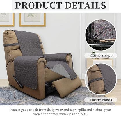 ISSUNTEX Double Protection 100% Waterproof Recliner Covers for Living Room, Reversible Furniture Protector Recliner Couch Sofa Slipcover for Dogs, Pets, Kids (Recliner, Gray/Light Gray)