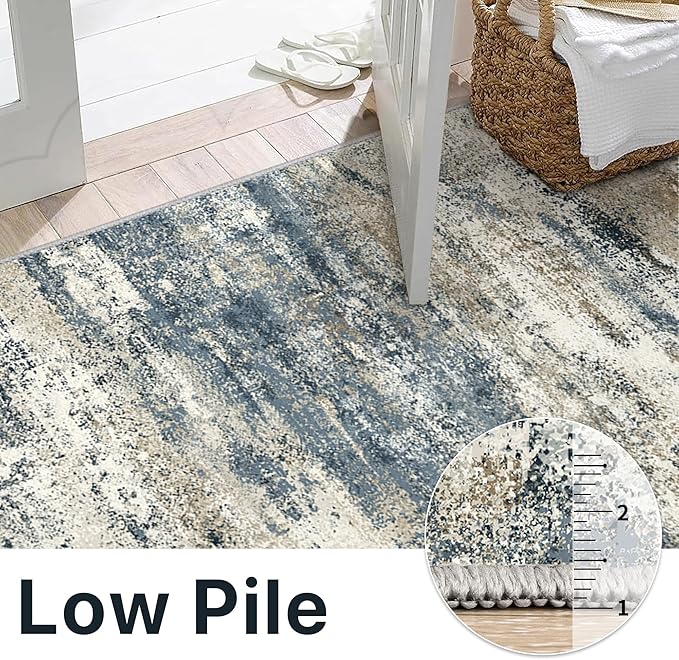 BEIMO Runner Rug for Hallway Kitchen, 2'6"x6' Machine Washable Runners Rug for Entryway, Soft Modern Abstract Throw Rugs, Low Pile Floor Cover with Non Slip Backing, Navy Beige
