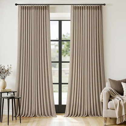 MIULEE Pinch Pleated Thick Linen Curtains 102 Inches Long 2 Panels for Living Room Bedroom, Linen Textured Drapes Pleat Back Tab Memory Trained Light Filtering Boho Grey Beige Window Curtains