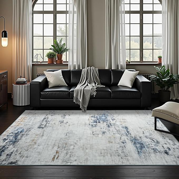 Toneed Abstract Area Rug 6x9 Modern Washable Rug Soft Non Slip Rug Low Pile for Bedroom Living Room Dining Room Blue/White
