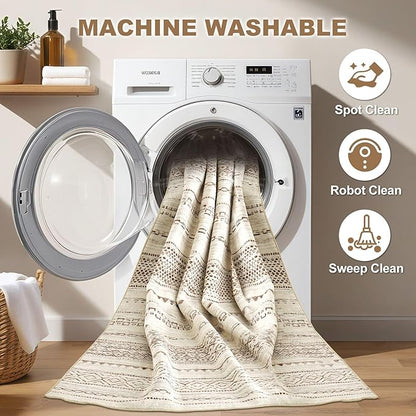 Nakagishi 6x9 Area Rugs Living Room: Washable Boho Large Neutral Soft Farmhouse Rug Stain Resistant Modern Indoor Floor Non-Slip Accent Carpet for Bedroom Nursery Kids Playroom Office Dining Room Dorm