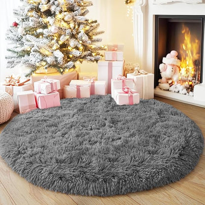 4'x4' Grey Round Rug for Bedroom, Ultra Soft Fluffy Circle Rug for Kids Girls Boys Room, Cute Shag Rugs for Living Room Playroom Teen Room Home Decor Rug