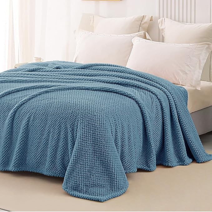 Whale Flotilla King Size Fuzzy Fleece Blanket, Fluffy Warm Soft Jacquard Bed Blankets for All Season, Lightweight and Cozy, 90x104 Inch, Slate Blue