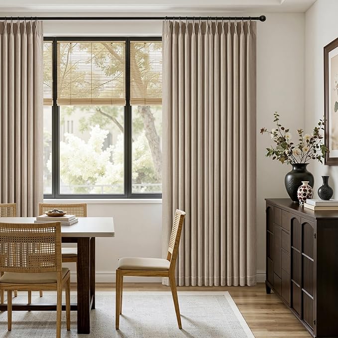 MIULEE Pinch Pleated Thick Linen Curtains 102 Inches Long 2 Panels for Living Room Bedroom, Linen Textured Drapes Pleat Back Tab Memory Trained Light Filtering Boho Grey Beige Window Curtains