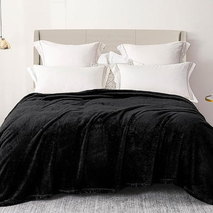 Exclusivo Mezcla Plush Fuzzy Fleece Bed Blanket King Size, Super Soft, Fluffy and Warm Blankets for Couch, Bed, All Season (Black, 90x104 inches)