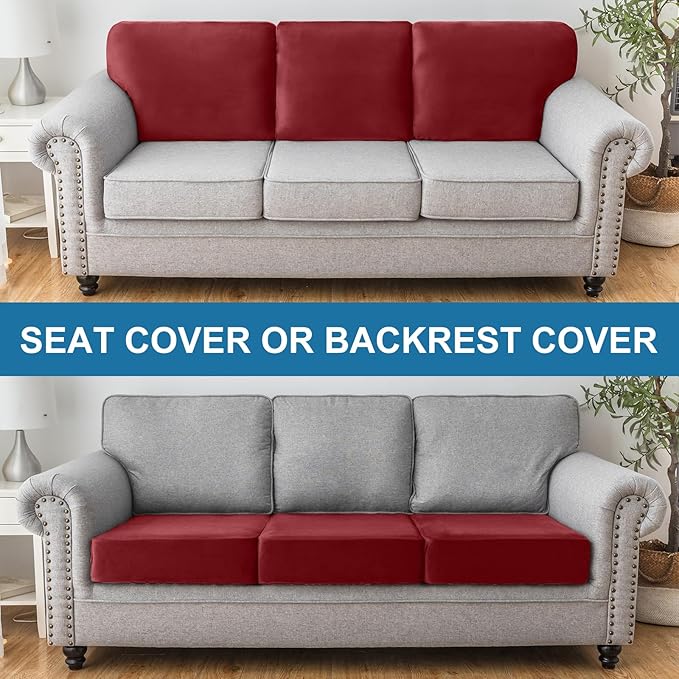 Couch Cover Stretch Velvet Sofa Cushion Cover 1-Piece - Elastic Washable Slipcover for Seat or Backrest, Couch Seat Covers for Sofas (Christmas Red)