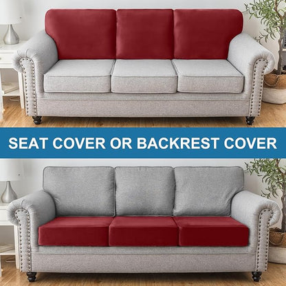Couch Cover Stretch Velvet Sofa Cushion Cover 1-Piece - Elastic Washable Slipcover for Seat or Backrest, Couch Seat Covers for Sofas (Christmas Red)