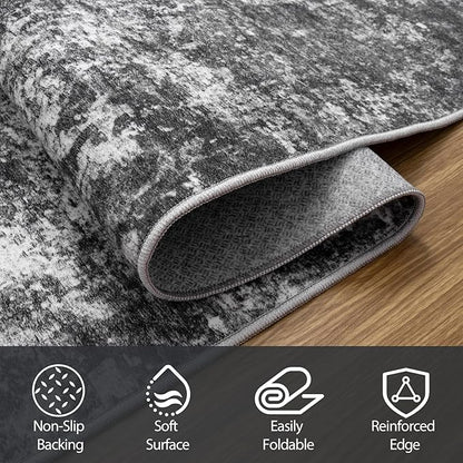 5x8 Area Rugs for Living Room Rug Washable: Abstract Rug for Dining Room Bedroom Carpet Non Slip 5 by 8 Indoor Modern Nursery Home Office Black Grey