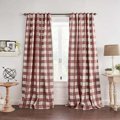 Elrene Home Fashions Farmhouse Living Grainger Buffalo-Check Blackout Window Curtain, Living Room and Bedroom Drape with Rod Pocket Tabs, 52" x 95", Red, 1 Panel