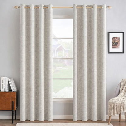MIULEE 100% Blackout Linen Textured Curtains for Bedroom Solid Thermal Insulated Cream White Grommet Room Darkening Curtains & Drapes Luxury Decor for Living Room Nursery 52 x 108 Inch (2 Panels)