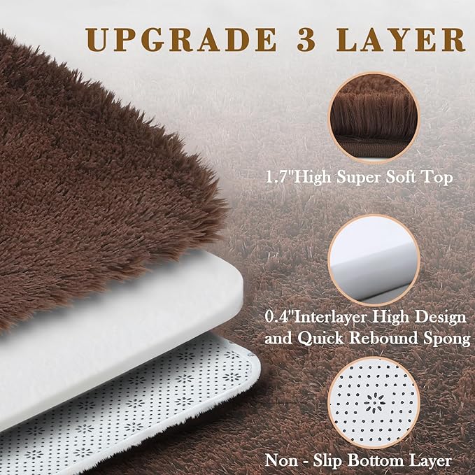 Small Rugs for Bedroom 2x3, Soft Area Rug for Living Room Dorm, Non Slip Shag Rugs for Girls Boys Bedroom, Soft Kids Carpet, Modern Home Decor Aesthetic(Coffee, 2 x 3)