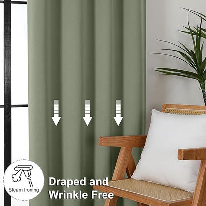 Simplebrand Ava Sage Green Blackout Curtains for Bedroom 96 Inches Long 2 Panels, Solid Thermal Insulated, Energy Saving Living Room Window Treatment Curtains Blackout Drapes, W40 x L96 Inch, Sage