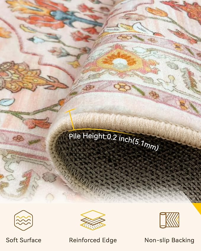 Area Rugs 2'6''x4' Kitchen Rugs Entry Rug Small Rugs for Entryway Kitchen Bathroom Door Mat Indoor Entrance,Washable Non Slip, Light Pink Colorful