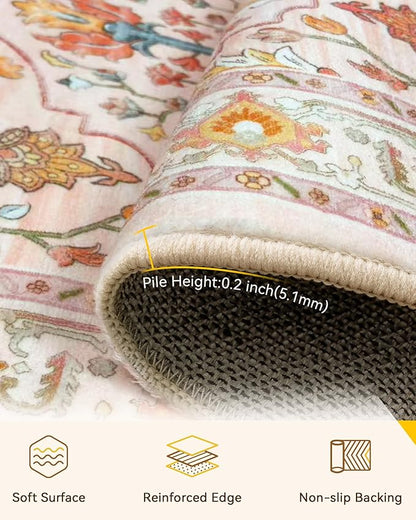 Area Rugs 2'6''x4' Kitchen Rugs Entry Rug Small Rugs for Entryway Kitchen Bathroom Door Mat Indoor Entrance,Washable Non Slip, Light Pink Colorful