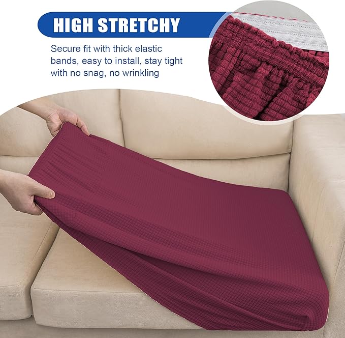 Water Resistant Sofa Cushion Slipcovers, Stretch Sofa Seat Cushion Covers Replacement Furniture Protector, Washable Christmas Decoration (Large, Wine)
