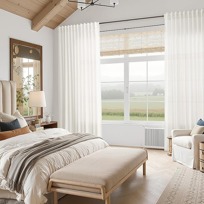 Nanspring Neutral Linen Curtains 96 Inches Long for Living Room Bedroom Modern Farmhouse Decor Light Filtering Curtain Back Tab and Rod Pocket Coastal Decor Drapes for Office 52x96, 2 Panels