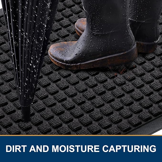Smiry Front Door Mat Outside Entrance, Heavy Duty Natural Rubber Doormat, Non Slip, Trap Dirt and Moisture, Easy Clean, Low Profile Welcome Floor Mats for Indoor Outdoor Entry, 70x46.5 Inch, Black