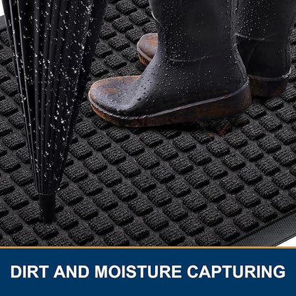 Smiry Front Door Mat Outside Entrance, Heavy Duty Natural Rubber Doormat, Non Slip, Trap Dirt and Moisture, Easy Clean, Low Profile Welcome Floor Mats for Indoor Outdoor Entry, 35x23 Inch, Black