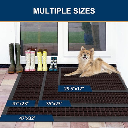 Smiry Front Door Mat Outside Entrance, Heavy Duty Natural Rubber Doormat, Non Slip, Trap Dirt and Moisture, Easy Clean, Low Profile Welcome Floor Mats for Indoor Outdoor Entry, 70x46.5 Inch, Brown